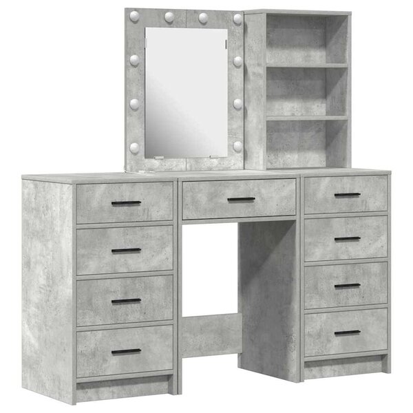 vidaXL Table de Toilette avec tiroir 3 Pièces Gris Bois d'ingénierie