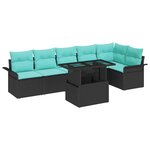 vidaXL Ensemble de canapé de jardin avec coussin 7 Pièces Noir Poly rotin