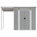 vidaXL Abri de jardin avec toit allongé gris clair 277 x 107 x 181 cm en acier