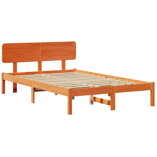 vidaXL Cadre de lit avec tête de lit marron ciré 135x190 cm en bois de pin massif
