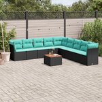 vidaXL Salon de jardin 10 Pièces avec coussins noir résine tressée