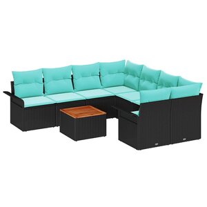 vidaXL Ensemble de canapé de jardin 9 Pièces Noir Poly rotin
