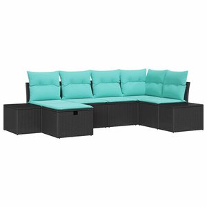 vidaXL Ensemble de canapé de jardin avec coussin 6 Pièces Noir polyrotin