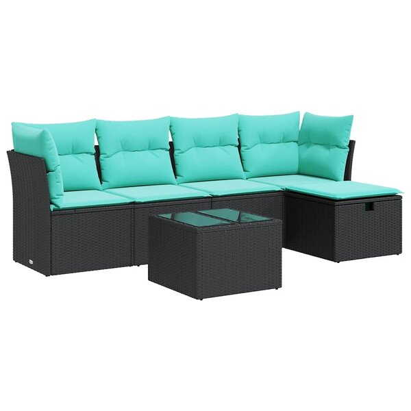vidaXL Salon de jardin 6 Pièces avec coussins noir résine tressée