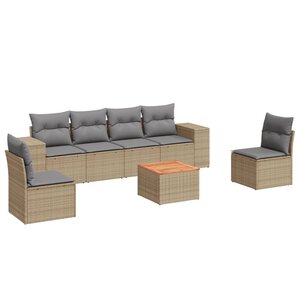 vidaXL Salon de jardin avec coussins 7 Pièces beige résine tressée