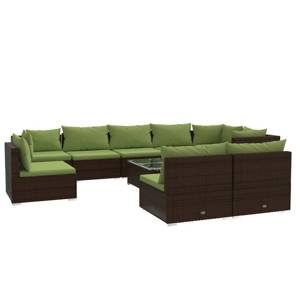vidaXL Salon de jardin 10 Pièces avec coussins Résine tressée Marron