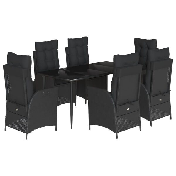 vidaXL Ensemble à manger de jardin coussins 7Pièces Noir Résine tressée