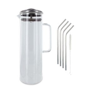 Carafe à thé glacé 1 5 litre + 4 pailles en inox