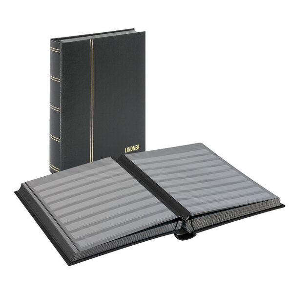 Classeur Lindner élégant en cuir 60 pages noires pour timbres.