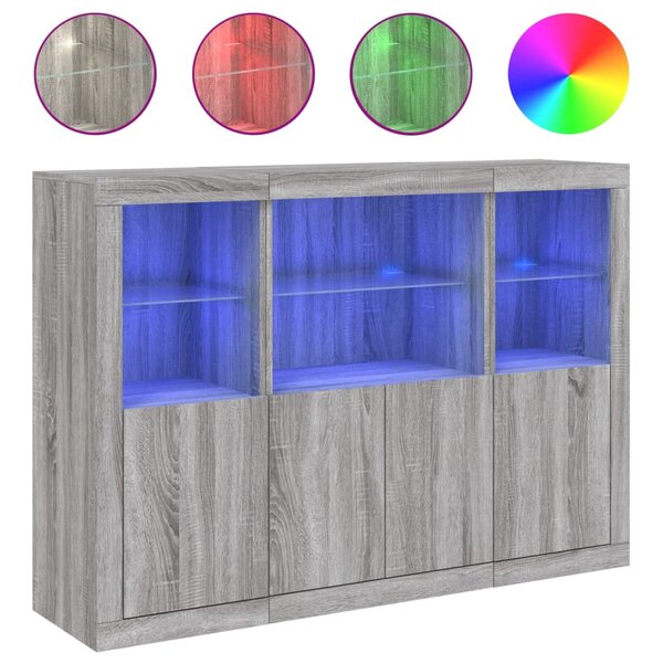 vidaXL Buffets avec lumières LED 3 Pièces sonoma gris bois d'ingénierie