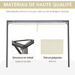 Pergola adossable retractable dim. 3L x 3l x 2 3H m pavillon de jardin toile polyester haute densité crème structure métal époxy gris