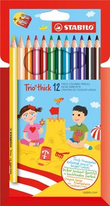 Etui de 12 Crayons de couleur Trio Triangulaire large + taille-crayon assortis STABILO