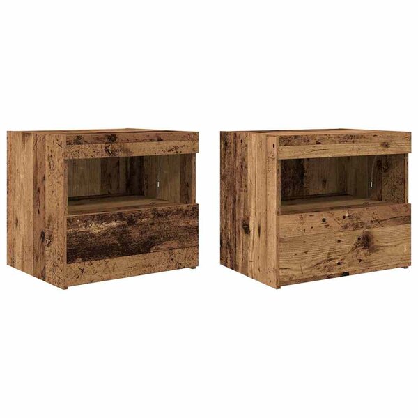 vidaXL Cabinet de chevet avec tiroir 2 Pièces Bois ancien 50 x 40 x 45 cm