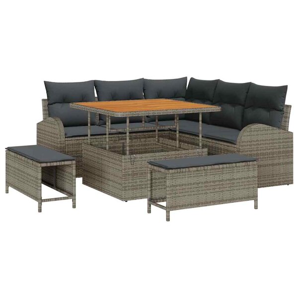 vidaXL Ensemble de canapé de jardin avec coussin 8 Pièces Gris Poly rotin