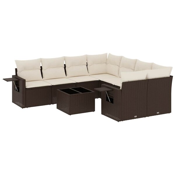 vidaXL Salon de jardin avec coussins 9 Pièces marron résine tressée