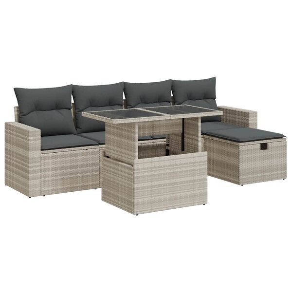 vidaXL Salon de jardin 6 Pièces avec coussins gris clair résine tressée
