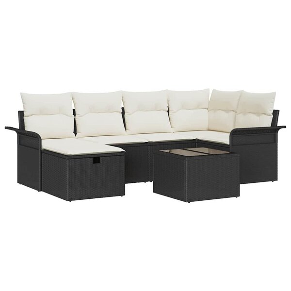 vidaXL Ensemble de canapé de jardin avec coussin 7 Pièces Noir et crème
