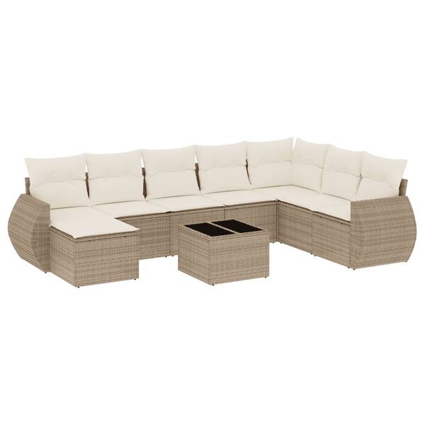 vidaXL Salon de jardin avec coussins 9 Pièces beige résine tressée