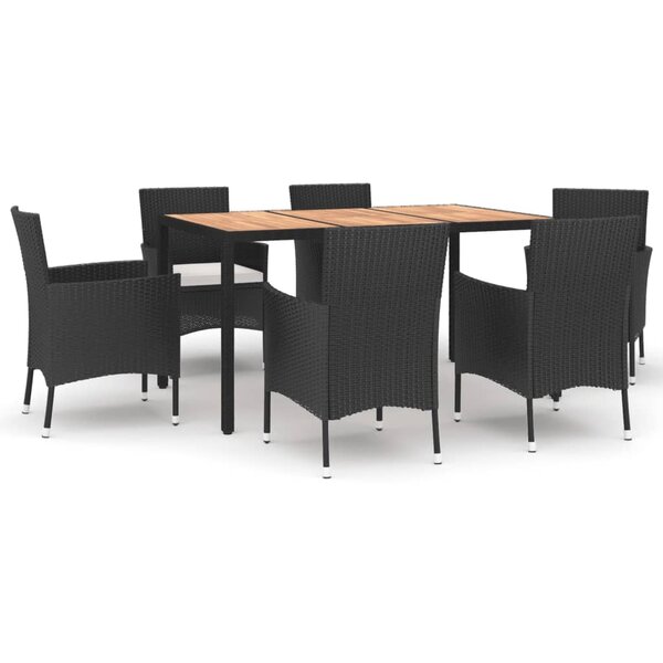 vidaXL Ensemble à manger de jardin coussins 7Pièces Noir Résine tressée