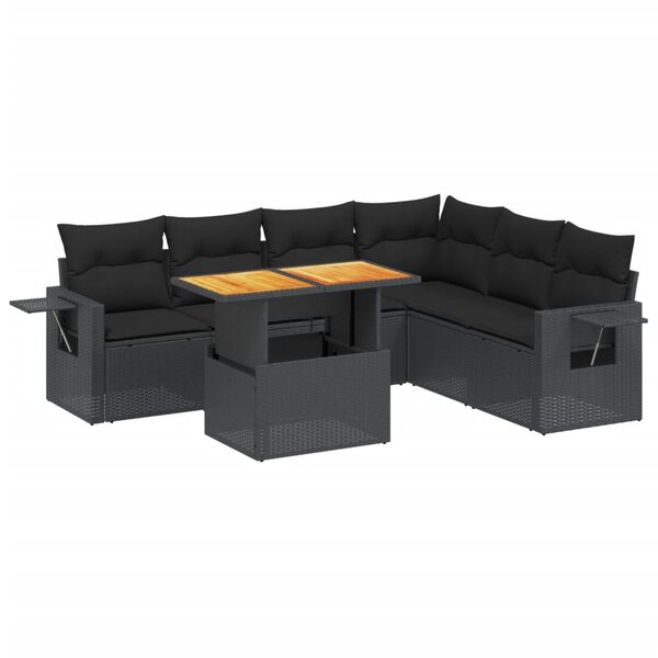 vidaXL Salon de jardin 7 Pièces avec coussins noir résine tressée