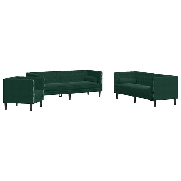 vidaXL Ensemble de canapé Chesterfield et traversins 3 Pièces vert foncé