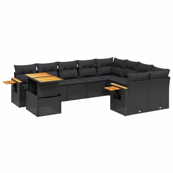 vidaXL Salon de jardin 10 Pièces avec coussins noir résine tressée