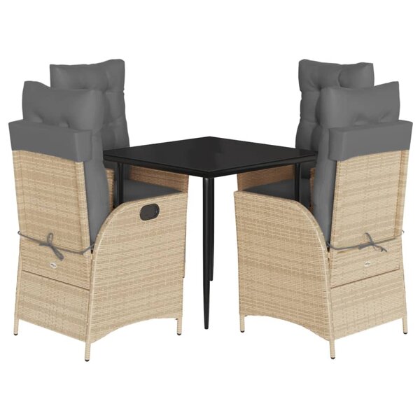 vidaXL Ensemble à manger de jardin coussins 5 Pièces mélange beige rotin