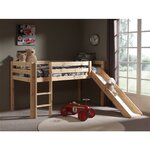 PINO Lit Compact avec Toboggan Pin Massif Nature +  Rideau de lit Pirate