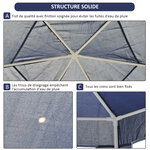 Tonnelle barnum tente de réception hexagonale 10 m² style cosy métal polyester imperméabilisé bleu blanc