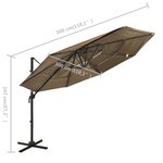 vidaXL Parasol à 4 niveaux avec mât en aluminium Taupe 3x3 m