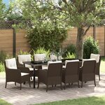vidaXL Set de salle à manger de jardin 9 pièces avec coussins Marron Poly Rattan