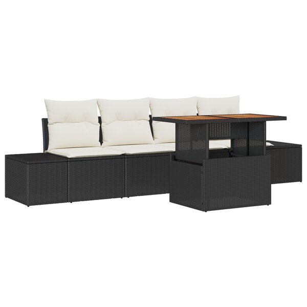 vidaXL Ensemble de salle à manger de jardin 5 pièces avec coussins noir en poly rotin et acacia