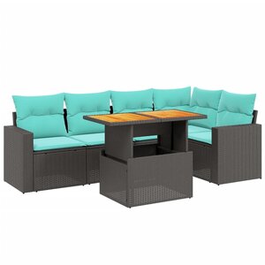 vidaXL Salon de jardin 6 Pièces avec coussins noir résine tressée