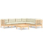 Salon de jardin meuble d'extérieur ensemble de mobilier 7 pièces avec coussins crème bois de pin solide 02_0017179