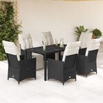 vidaXL Ensemble à manger de jardin coussins 7Pièces Noir Résine tressée