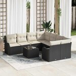 vidaXL Ensemble de canapé de jardin 9 Pièces Noir 55 x 55 x 37 cm
