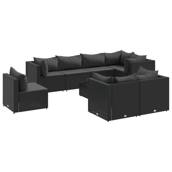 vidaXL Salon de jardin 9 Pièces avec coussins Noir Résine tressée