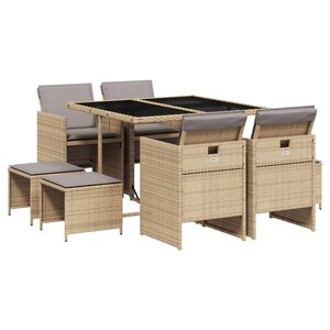 vidaXL Ensemble à manger de jardin et coussins 9 Pièces mélange beige