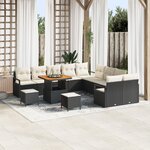 Ensemble de canapé de jardin vidaXL 13 pièces avec coussins noir polyrotin acacia