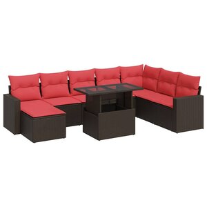 vidaXL Salon de jardin avec coussins 9Pièces marron résine tressée acacia