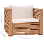 Vidaxl fauteuil de jardin avec coussins crème bois de teck solide