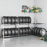 vidaXL Porte-pneus à 2 niveaux 3 Pièces Argenté 110x40x110 cm Acier