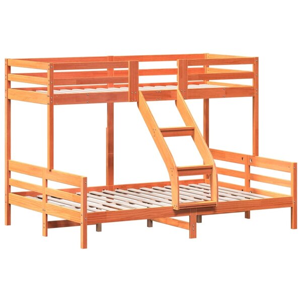 vidaXL Lit superposé 90x200/140x200 cm cire marron bois de pin massif