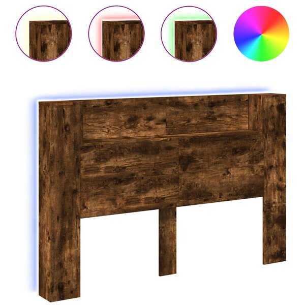 vidaXL Armoire tête de lit avec LED chêne fumé 160x16 5x103 5 cm