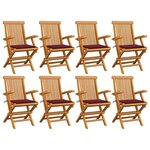 vidaXL Chaises pliantes avec coussins rouge vin 8 Pièces teck massif