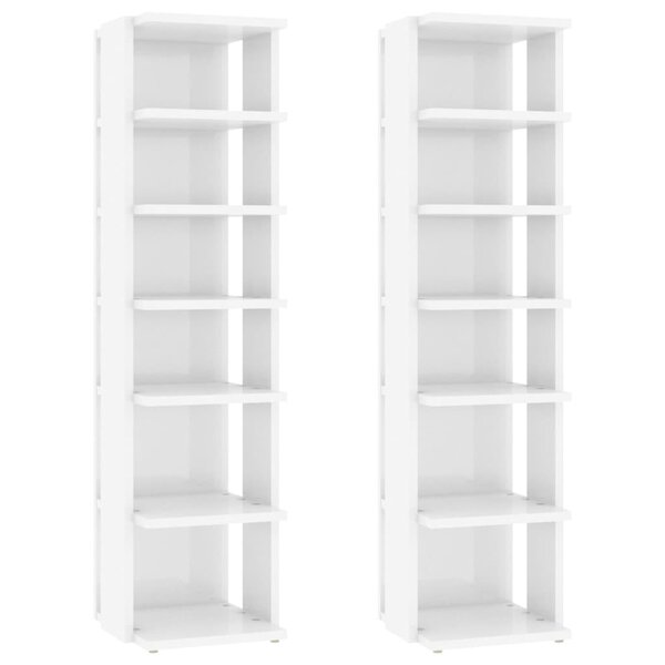 vidaXL Armoires à chaussures 2 Pièces Blanc brillant 27 5x27x102 cm