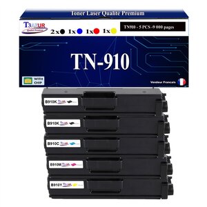 T3AZUR -5x Toners compatibles avec Brother TN910 (TN-910BK) pour Brother HL-L9310CDW  HL-L9310CDWT  HL-L9310CDWTT  MFC-L9570CDWT - Noir