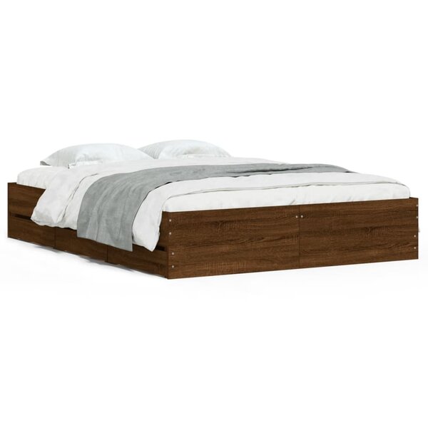 vidaXL Cadre de lit avec tiroirs sans matelas chêne marron 140x200 cm