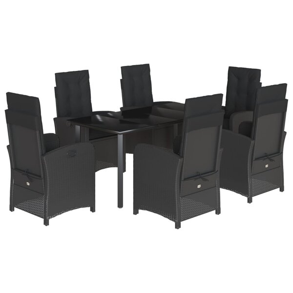 vidaXL Ensemble à manger de jardin coussins 7Pièces Noir Résine tressée