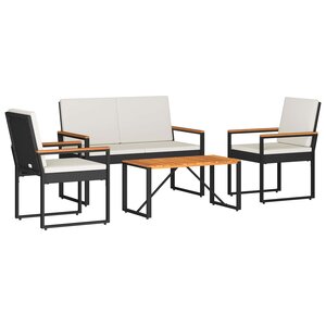 vidaXL Ensemble de meubles d'extérieur 4 pc Noir et blanc crème